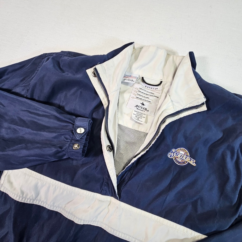 Antigua Milwaukee Brewers MLB Windbreaker Jacket Navy‎ White Women's Medium